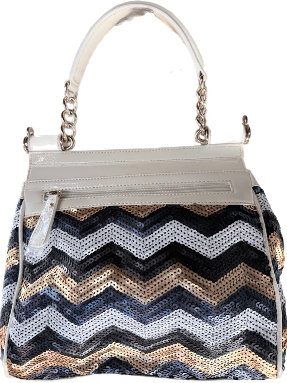Sharif Sequin Chevron Tote in White, Blue & Gold - Picture 3 of 10